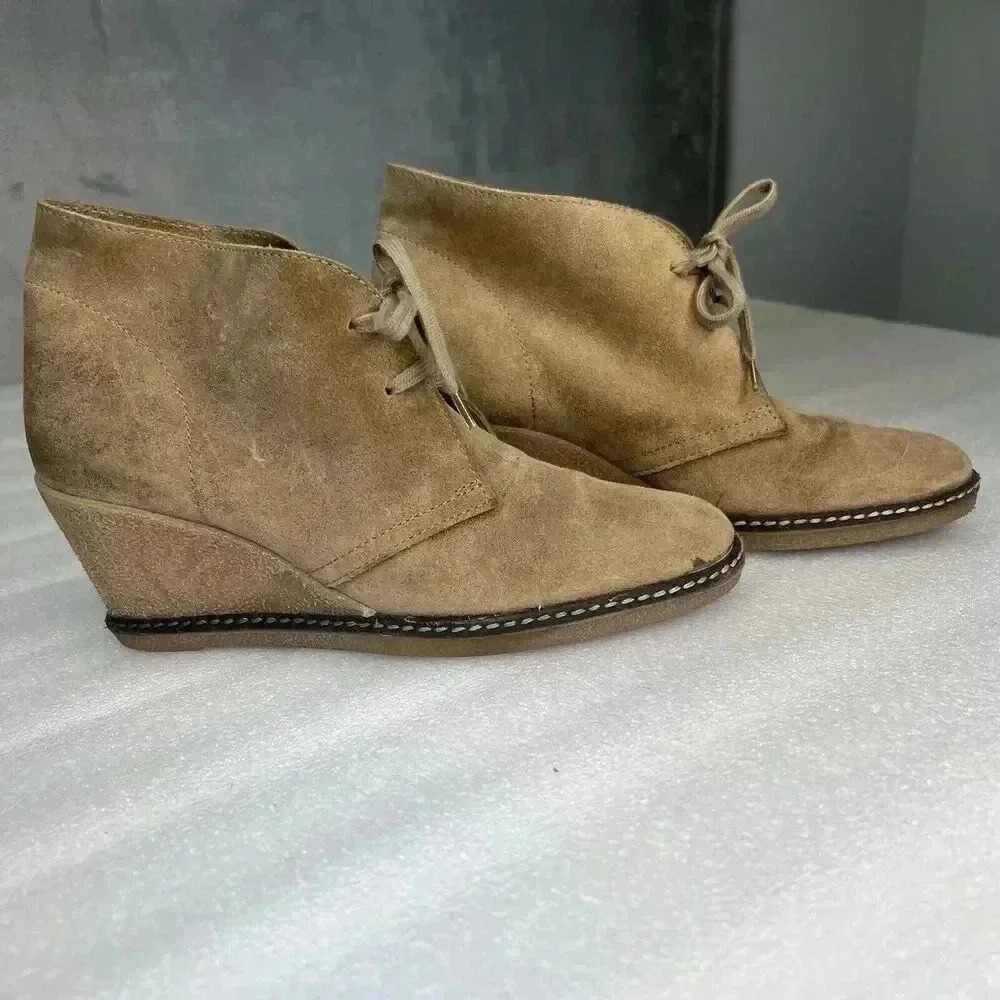 J.Crew MacAlister Brown Suede Wedge Ankle Booties Womens Size 8 Crepe Rubber